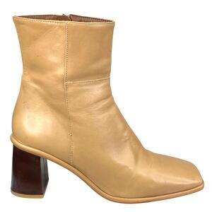Alohas Women’s West Cream Leather Block Heel Ankle Boot Size 39 US 9